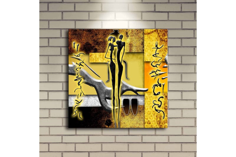 Canvastavla med LED-belysning 40x40 cm - Abstrakt komposition med mänskliga figurer och handformer - Guld / Svart / Grå - Inredning & dekor - Tavlor & konst - Canvastavla