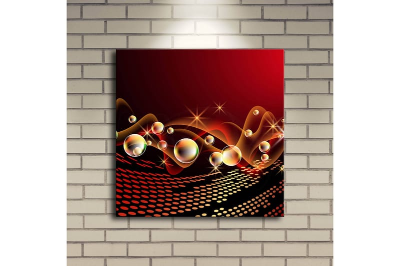 Canvastavla med LED-belysning 40x40 cm - Abstrakt komposition med svävande former och blanka bubblor - Röd / Svart / Guld - Inredning & dekor - Tavlor & konst - Canvastavla