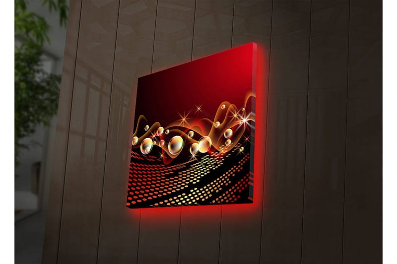Canvastavla med LED-belysning 40x40 cm - Abstrakt komposition med svävande former och blanka bubblor - Röd / Svart / Guld - Inredning & dekor - Tavlor & konst - Canvastavla