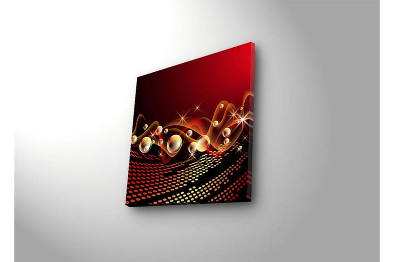 Canvastavla med LED-belysning 40x40 cm - Abstrakt komposition med svävande former och blanka bubblor - Röd / Svart / Guld - Inredning & dekor - Tavlor & konst - Canvastavla