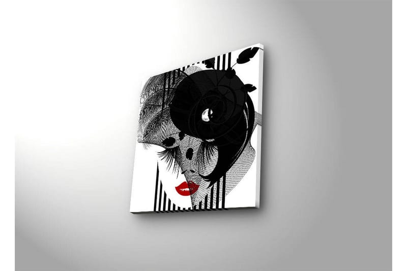 Canvastavla med LED-belysning 40x40 cm - Abstrakt porträtt med en elegant kvinna och svarta detaljer - Svart / Röd / Vit - Inredning & dekor - Tavlor & konst - Canvastavla