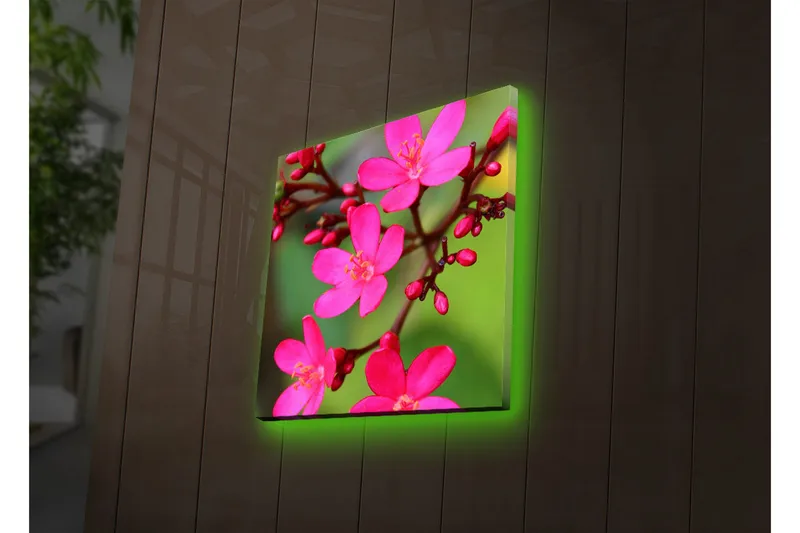Canvastavla med LED-belysning 40x40 cm - Färgglad bukett av blommor - Rosa / Grön / Ljusgrön - Inredning & dekor - Tavlor & konst - Canvastavla
