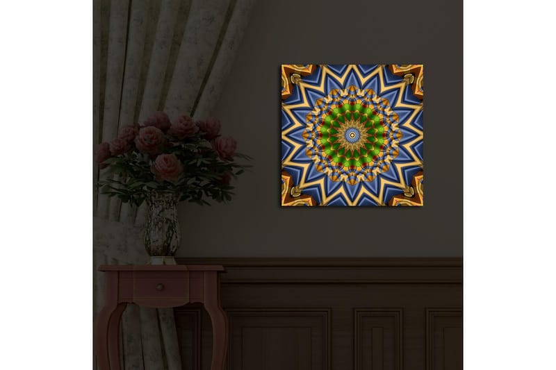 Canvastavla med LED-belysning 40x40 cm - Färgglad mandala med geometriska mönster - Grön / Blå / Guld - Inredning & dekor - Tavlor & konst - Canvastavla