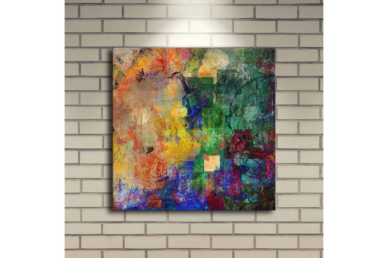 Canvastavla med LED-belysning 40x40 cm - Färgrik abstrakt komposition med dynamiska former - Grön / Blå / Röd - Inredning & dekor - Tavlor & konst - Canvastavla