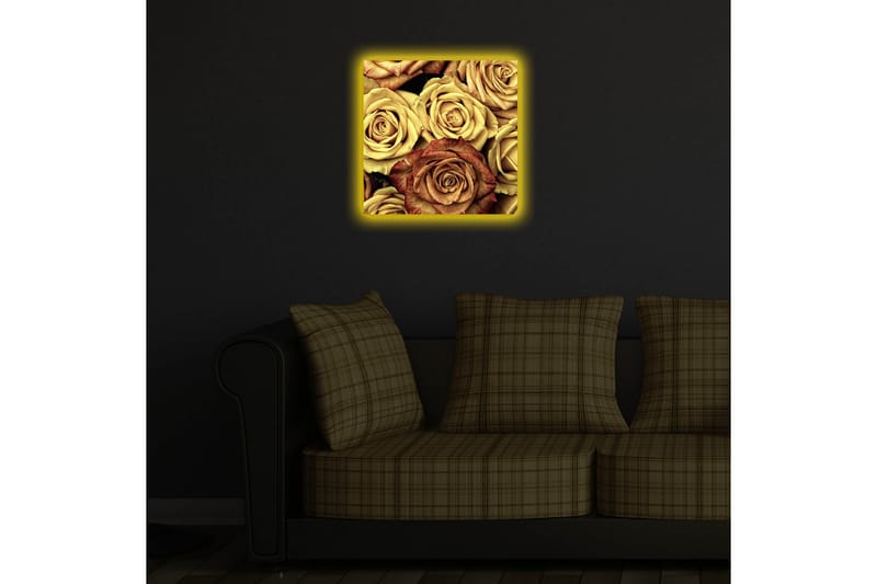 Canvastavla med LED-belysning 40x40 cm - Färgrik samling av rosor i olika nyanser - Guld / Brun / Röd - Inredning & dekor - Tavlor & konst - Canvastavla