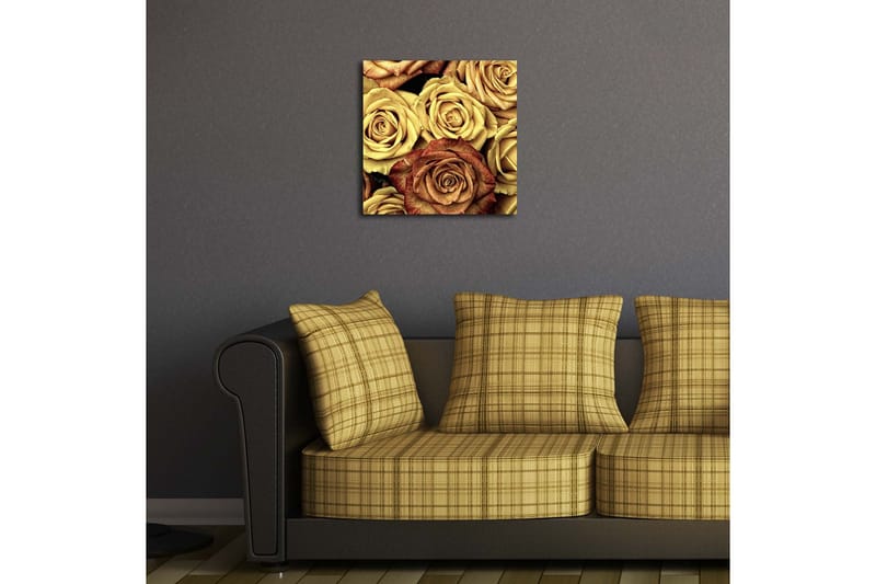 Canvastavla med LED-belysning 40x40 cm - Färgrik samling av rosor i olika nyanser - Guld / Brun / Röd - Inredning & dekor - Tavlor & konst - Canvastavla