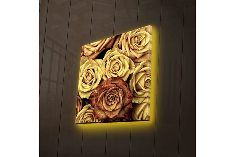 Canvastavla med LED-belysning 40x40 cm - Färgrik samling av rosor i olika nyanser - Guld / Brun / Röd - Inredning & dekor - Tavlor & konst - Canvastavla