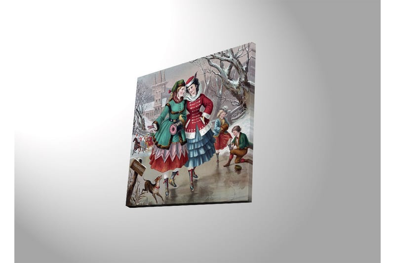 Canvastavla med LED-belysning 40x40 cm - Glada kvinnor i vinterkläder som promenerar i en snöig miljö - Grön / Röd / Blå - Inredning & dekor - Tavlor & konst - Canvastavla