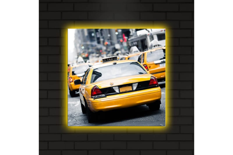 Canvastavla med LED-belysning 40x40 cm - Gula taxibilar på en livlig stadsgata - Gul / Svart / Grå - Inredning & dekor - Tavlor & konst - Canvastavla