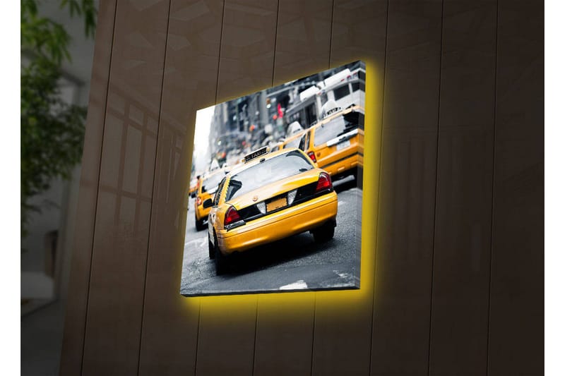 Canvastavla med LED-belysning 40x40 cm - Gula taxibilar på en livlig stadsgata - Gul / Svart / Grå - Inredning & dekor - Tavlor & konst - Canvastavla