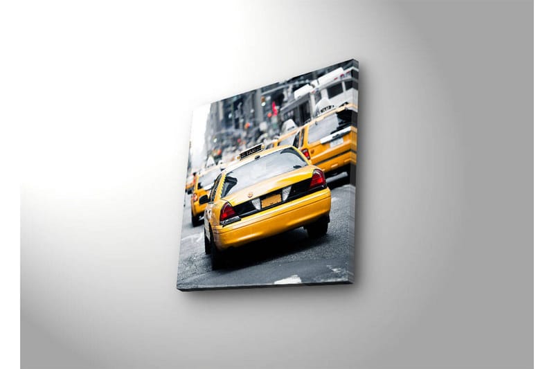 Canvastavla med LED-belysning 40x40 cm - Gula taxibilar på en livlig stadsgata - Gul / Svart / Grå - Inredning & dekor - Tavlor & konst - Canvastavla