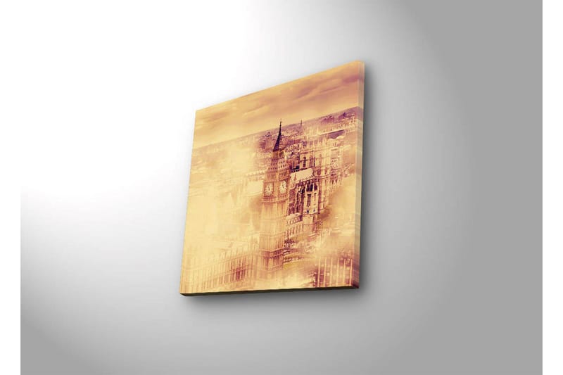 Canvastavla med LED-belysning 40x40 cm - Historisk stadsbild med klocktorn och byggnader - Guld / Beige / Brunt - Inredning & dekor - Tavlor & konst - Canvastavla