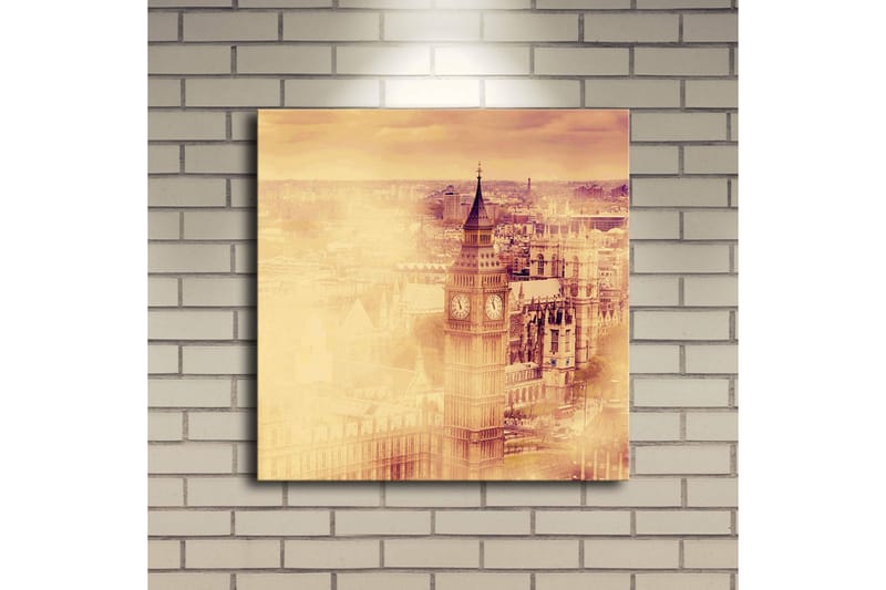 Canvastavla med LED-belysning 40x40 cm - Historisk stadsbild med klocktorn och byggnader - Guld / Beige / Brunt - Inredning & dekor - Tavlor & konst - Canvastavla