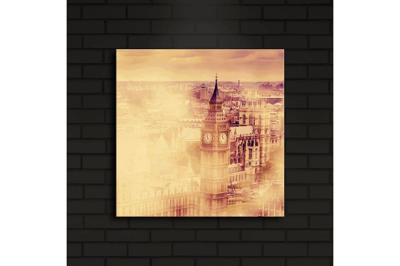 Canvastavla med LED-belysning 40x40 cm - Historisk stadsbild med klocktorn och byggnader - Guld / Beige / Brunt - Inredning & dekor - Tavlor & konst - Canvastavla
