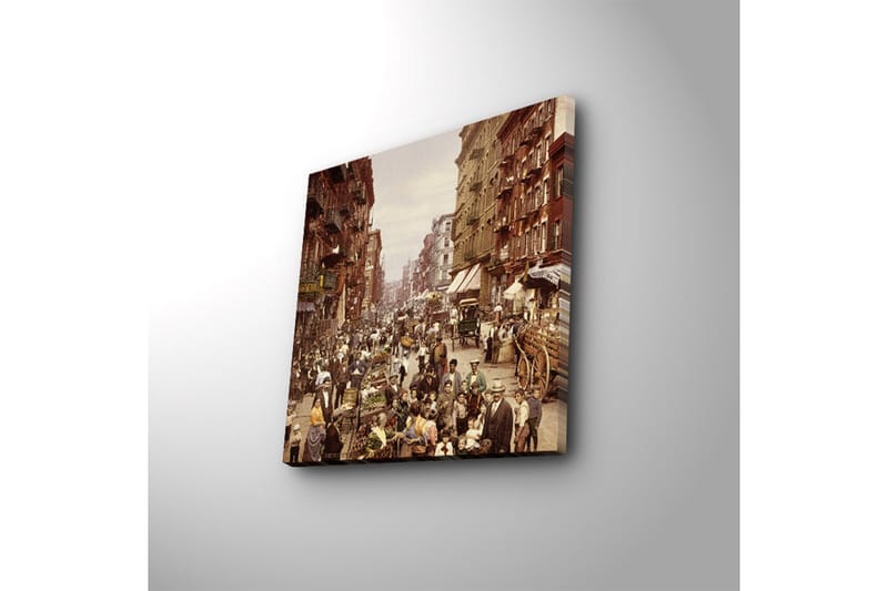 Canvastavla med LED-belysning 40x40 cm - Livlig gata med människor och marknadsstånd - Brun / Beige / Grön - Inredning & dekor - Tavlor & konst - Canvastavla