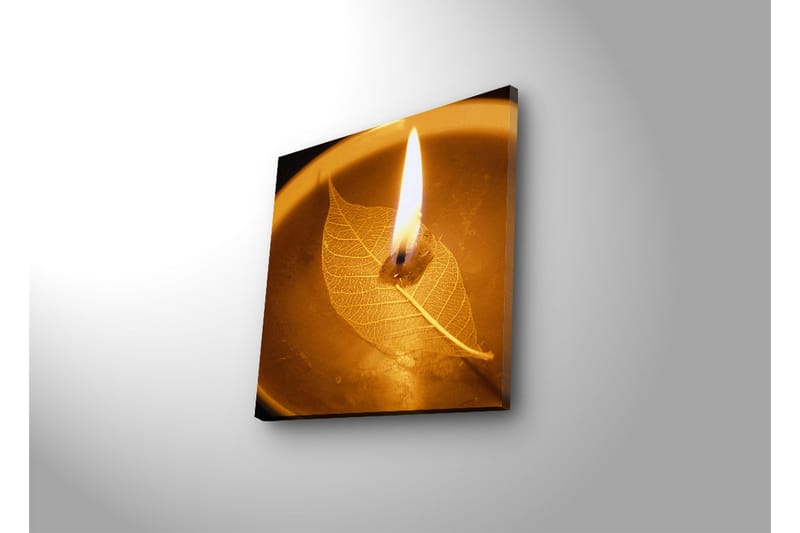 Canvastavla med LED-belysning 40x40 cm - Ljus som brinner över ett blad i en skål - Guld / Brun / Beige - Inredning & dekor - Tavlor & konst - Canvastavla