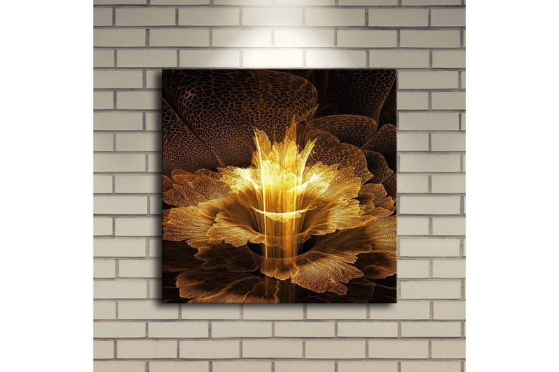 Canvastavla med LED-belysning 40x40 cm - Ljusstrålande blomma i abstrakt stil - Guld / Svart / Brun - Inredning & dekor - Tavlor & konst - Canvastavla