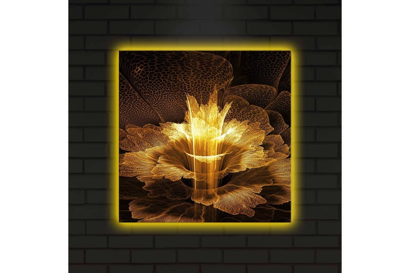 Canvastavla med LED-belysning 40x40 cm - Ljusstrålande blomma i abstrakt stil - Guld / Svart / Brun - Inredning & dekor - Tavlor & konst - Canvastavla