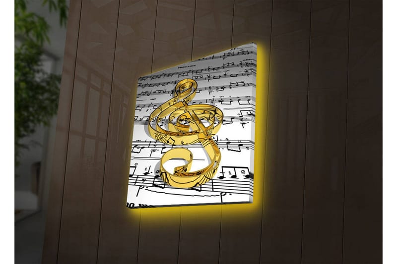Canvastavla med LED-belysning 40x40 cm - Notsymbol i guld mot notblad - Guld / Vitt / Svart - Inredning & dekor - Tavlor & konst - Canvastavla