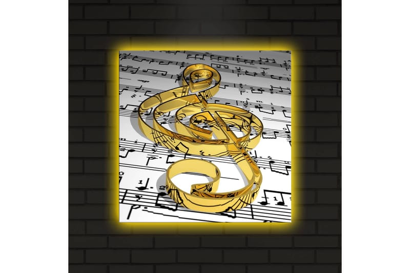 Canvastavla med LED-belysning 40x40 cm - Notsymbol i guld mot notblad - Guld / Vitt / Svart - Inredning & dekor - Tavlor & konst - Canvastavla