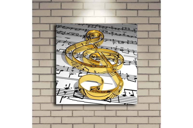 Canvastavla med LED-belysning 40x40 cm - Notsymbol i guld mot notblad - Guld / Vitt / Svart - Inredning & dekor - Tavlor & konst - Canvastavla