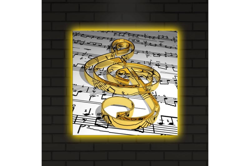 Canvastavla med LED-belysning 40x40 cm - Notsymbol i guld mot notblad - Guld / Vitt / Svart - Inredning & dekor - Tavlor & konst - Canvastavla