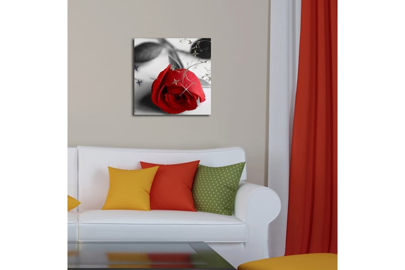 Canvastavla med LED-belysning 40x40 cm - Röd ros med svarta och gråa inslag - Röd / Svart / Grå - Inredning & dekor - Tavlor & konst - Canvastavla