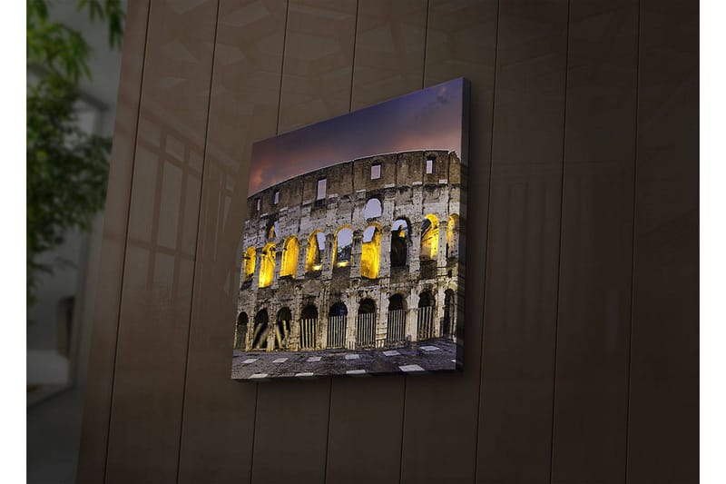 Canvastavla med LED-belysning 40x40 cm - Romersk amfiteater i kvällsbelysning - Grå / Gul / Blå - Inredning & dekor - Tavlor & konst - Canvastavla