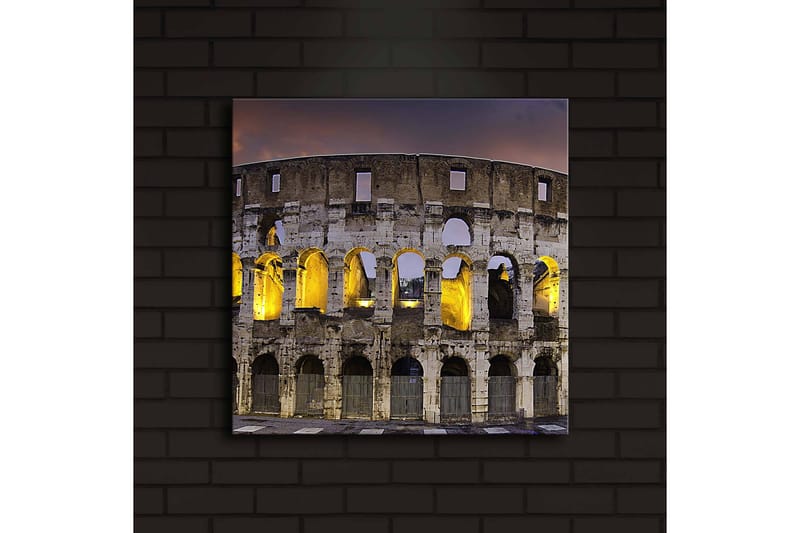 Canvastavla med LED-belysning 40x40 cm - Romersk amfiteater i kvällsbelysning - Grå / Gul / Blå - Inredning & dekor - Tavlor & konst - Canvastavla