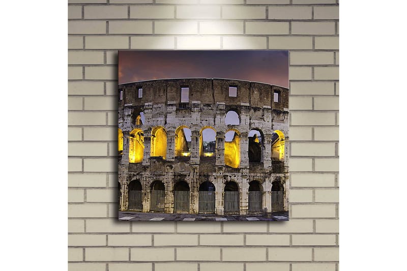 Canvastavla med LED-belysning 40x40 cm - Romersk amfiteater i kvällsbelysning - Grå / Gul / Blå - Inredning & dekor - Tavlor & konst - Canvastavla