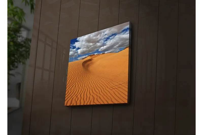 Canvastavla med LED-belysning 40x40 cm - Sanddyner under en blå himmel med moln - Orange / Blå / Vit - Inredning & dekor - Tavlor & konst - Canvastavla