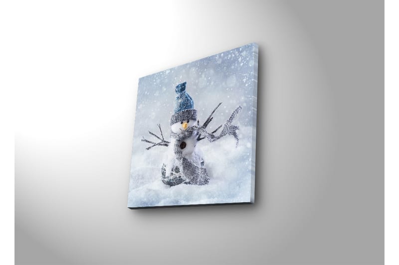 Canvastavla med LED-belysning 40x40 cm - Snögubbe i vinterlandskap med snöfall - Vit / Blå / Grå - Inredning & dekor - Tavlor & konst - Canvastavla