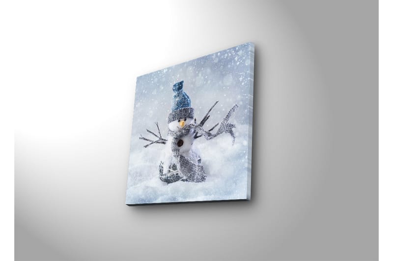 Canvastavla med LED-belysning 40x40 cm - Snögubbe i vinterlandskap med snöfall - Vit / Blå / Grå - Inredning & dekor - Tavlor & konst - Canvastavla