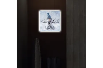 Canvastavla med LED-belysning 40x40 cm - Snögubbe i vinterlandskap med snöfall - Vit / Blå / Grå - Inredning & dekor - Tavlor & konst - Canvastavla
