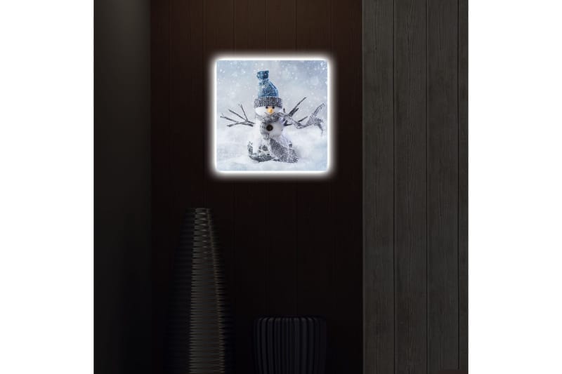 Canvastavla med LED-belysning 40x40 cm - Snögubbe i vinterlandskap med snöfall - Vit / Blå / Grå - Inredning & dekor - Tavlor & konst - Canvastavla