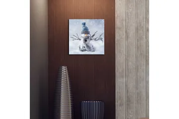 Canvastavla med LED-belysning 40x40 cm - Snögubbe i vinterlandskap med snöfall - Vit / Blå / Grå - Inredning & dekor - Tavlor & konst - Canvastavla