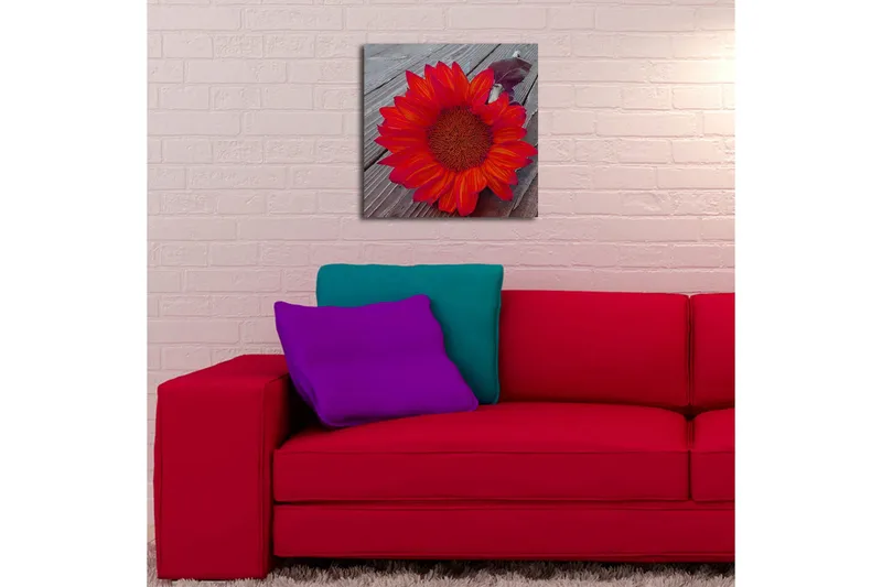 Canvastavla med LED-belysning 40x40 cm - Solros med intensiva röda och orangea blad - Röd / Orange - Inredning & dekor - Tavlor & konst - Canvastavla