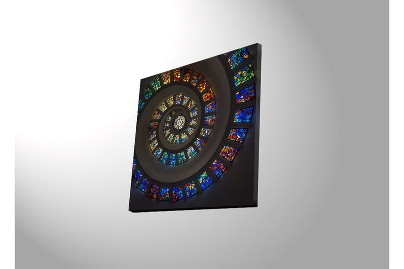 Canvastavla med LED-belysning 40x40 cm - Spiralformad komposition med färgglada glasrutor - Blå / Röd / Grön - Inredning & dekor - Tavlor & konst - Canvastavla