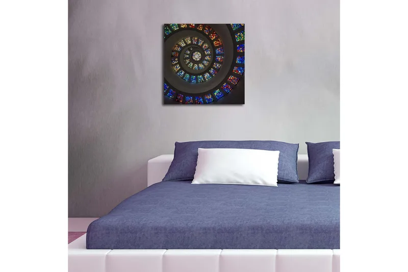 Canvastavla med LED-belysning 40x40 cm - Spiralformad komposition med färgglada glasrutor - Blå / Röd / Grön - Inredning & dekor - Tavlor & konst - Canvastavla