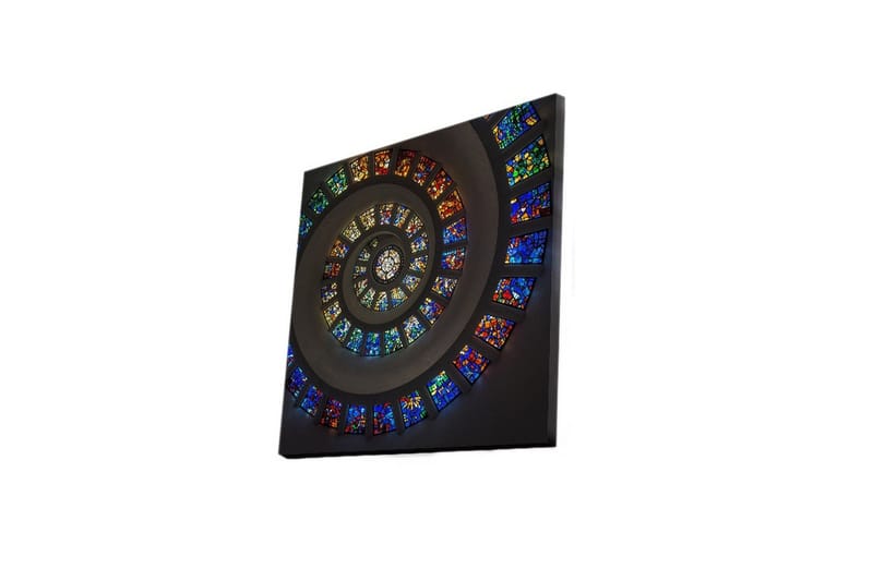 Canvastavla med LED-belysning 40x40 cm - Spiralformad komposition med färgglada glasrutor - Blå / Röd / Grön - Inredning & dekor - Tavlor & konst - Canvastavla