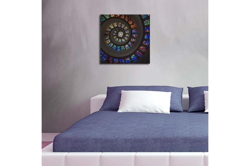 Canvastavla med LED-belysning 40x40 cm - Spiralformad komposition med färgglada glasrutor - Blå / Röd / Grön - Inredning & dekor - Tavlor & konst - Canvastavla