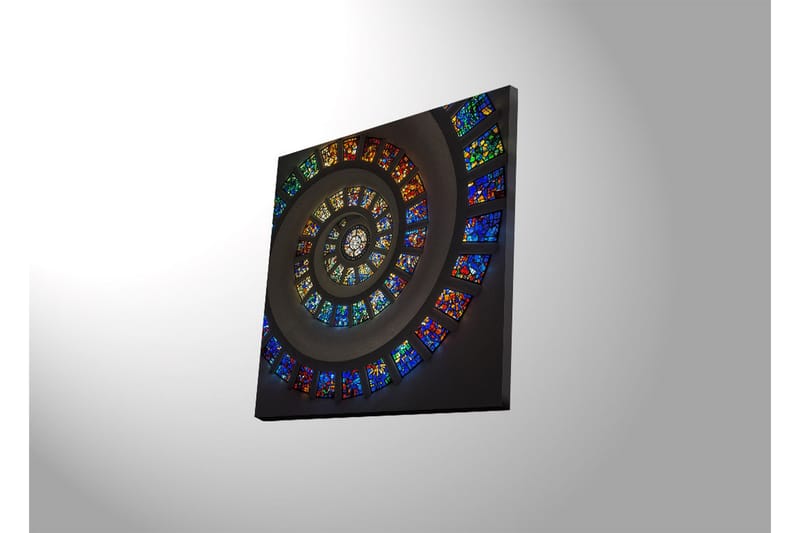 Canvastavla med LED-belysning 40x40 cm - Spiralformad komposition med färgglada glasrutor - Blå / Röd / Grön - Inredning & dekor - Tavlor & konst - Canvastavla