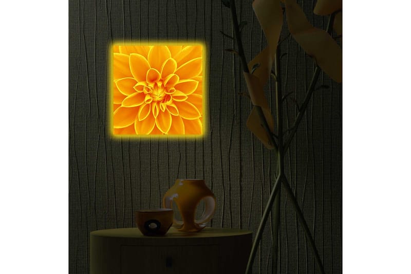 Canvastavla med LED-belysning 40x40 cm - Storslagen blomma i gult - Gult / Orange - Inredning & dekor - Tavlor & konst - Canvastavla