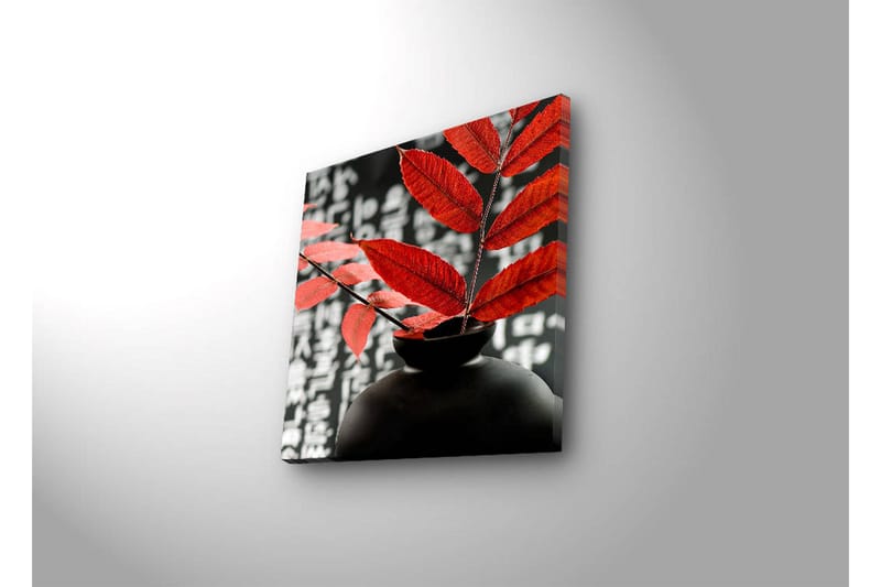 Canvastavla med LED-belysning 40x40 cm - Svart vas med röda blad som kontrasterar mot en mörk bakgrund - Röd / Svart - Inredning & dekor - Tavlor & konst - Canvastavla