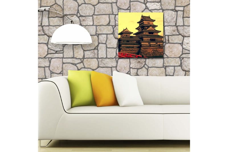 Canvastavla med LED-belysning 40x40 cm - Traditionell japansk borg med flera taknivåer - Guld / Svart / Röd - Inredning & dekor - Tavlor & konst - Canvastavla