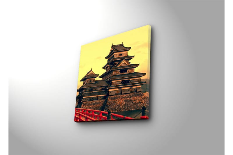Canvastavla med LED-belysning 40x40 cm - Traditionell japansk borg med flera taknivåer - Guld / Svart / Röd - Inredning & dekor - Tavlor & konst - Canvastavla