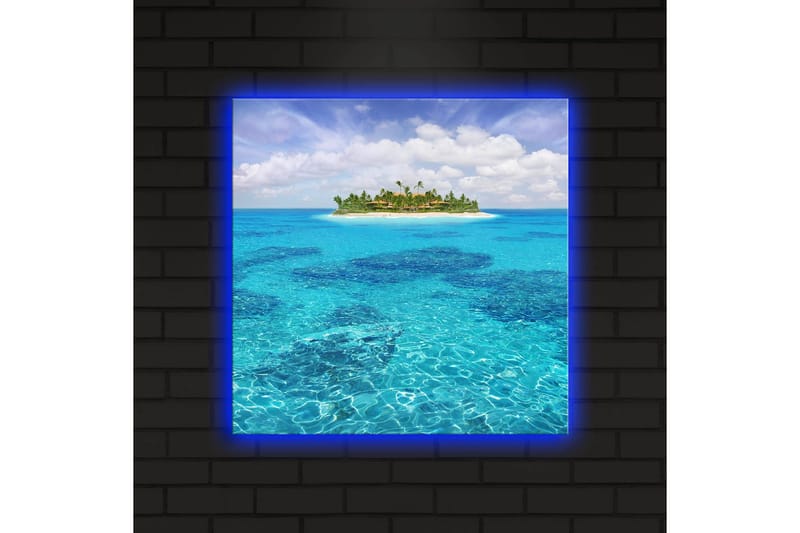 Canvastavla med LED-belysning 40x40 cm - Tropisk ö omgiven av klart blått vatten - Blå / Turkos / Grön - Inredning & dekor - Tavlor & konst - Canvastavla