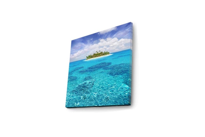 Canvastavla med LED-belysning 40x40 cm - Tropisk ö omgiven av klart blått vatten - Blå / Turkos / Grön - Inredning & dekor - Tavlor & konst - Canvastavla