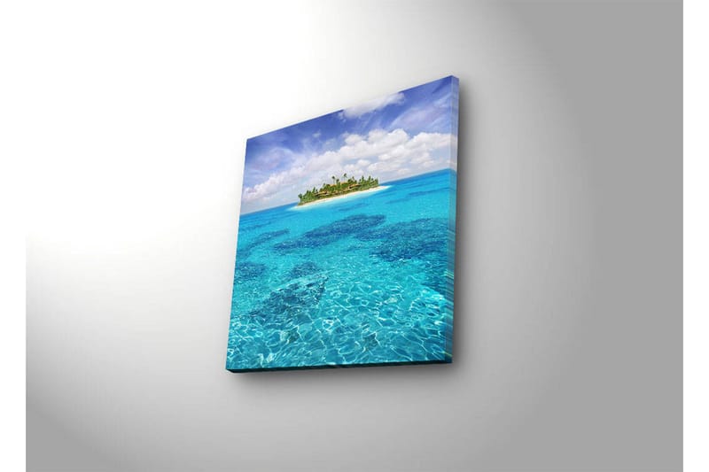 Canvastavla med LED-belysning 40x40 cm - Tropisk ö omgiven av klart blått vatten - Blå / Turkos / Grön - Inredning & dekor - Tavlor & konst - Canvastavla
