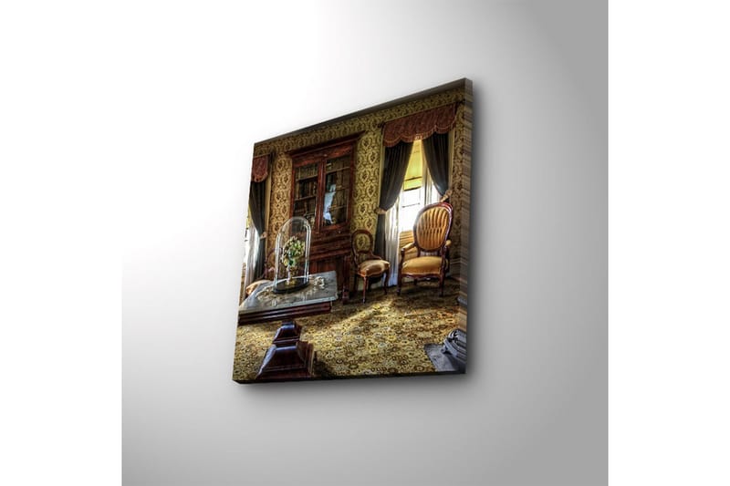 Canvastavla med LED-belysning 40x40 cm - Välkomnande inredning med antika möbler och blommor under glasmonter - Guld / Brun / Grön - Inredning & dekor - Tavlor & konst - Canvastavla